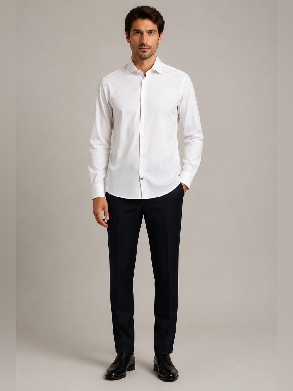Cavalli Class White Logo Stretch Cotton Button Down Dress Shirt 42